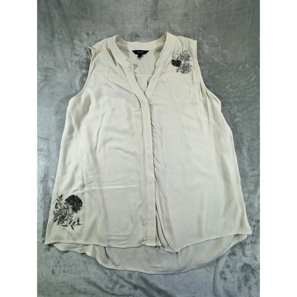 Simply Vera Wang womens XLARGE Cream Rayon Blouse Black & Silver Embroidery - Picture 1 of 11